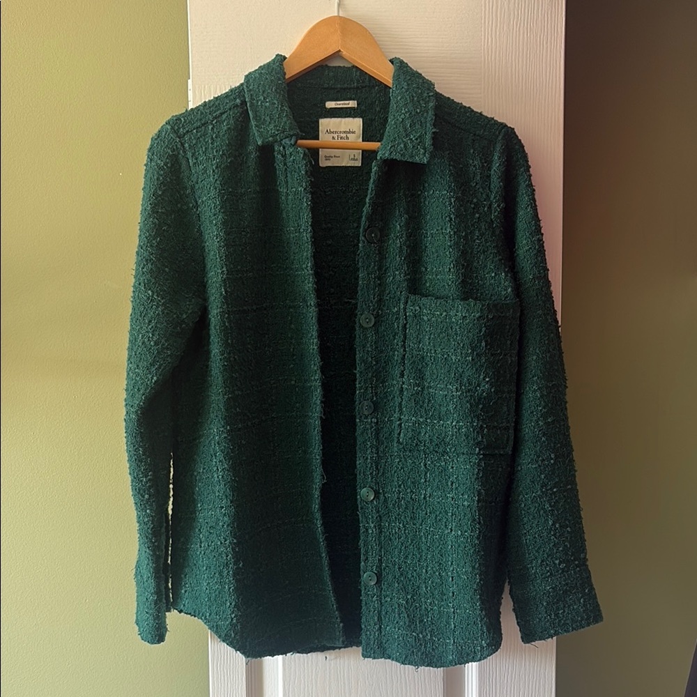 Abercrombie & Fitch Dark Green Bouclé Button-Up Shacket